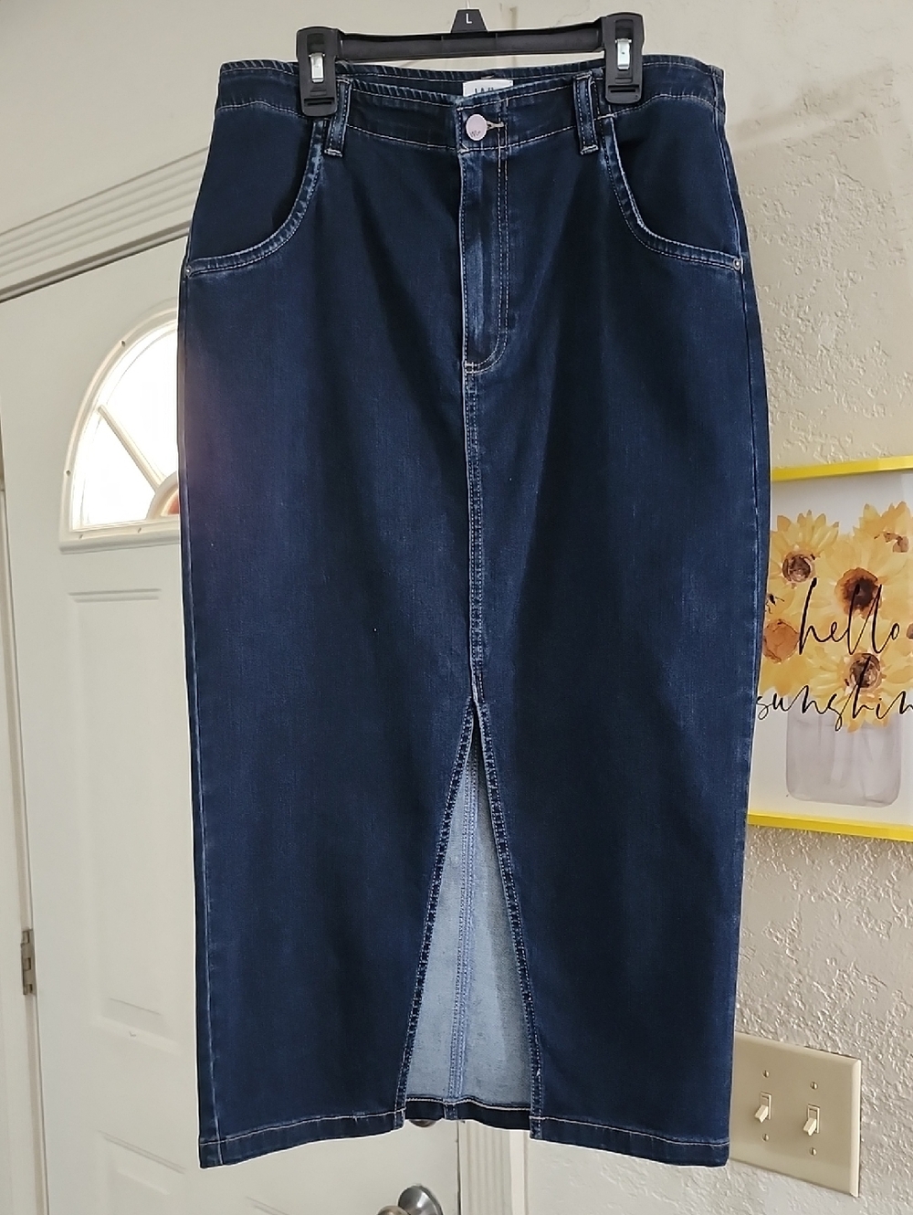 Wash Lab Denim Daily Slit Midi Skirt - Dark Wash Sz 30 Sustainable Style Preppy